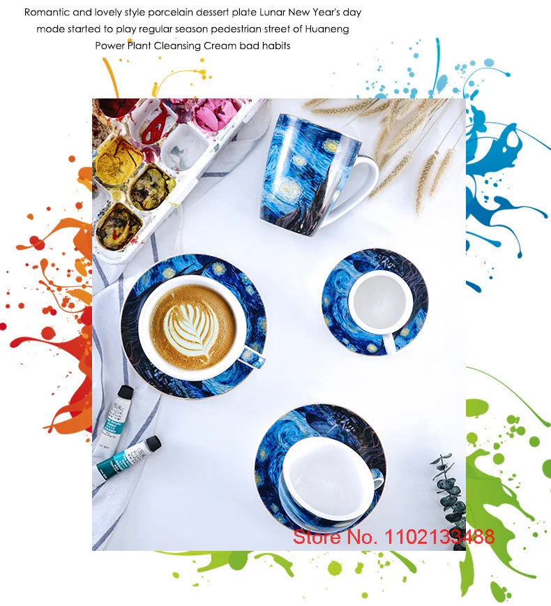 Van Gogh Coffee Cup Set Luxury Ceramics Coffee Mug And Plate Set Oil Painting ESPRESSO Demitasse Glass Cappuccino Tasting Teacup