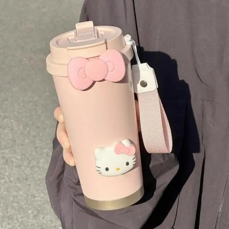 Hello Kitty Insulated Tumbler with Straw Large Capacity Leak Proof Travel Coffee Cup Cute Cartoon Thermos for School Gym Car
