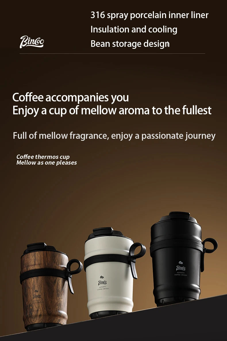 BINCOO Ceramic lined coffee cup, practical insulated cup, portable portable portable water cup, men's and women's 316 stainless