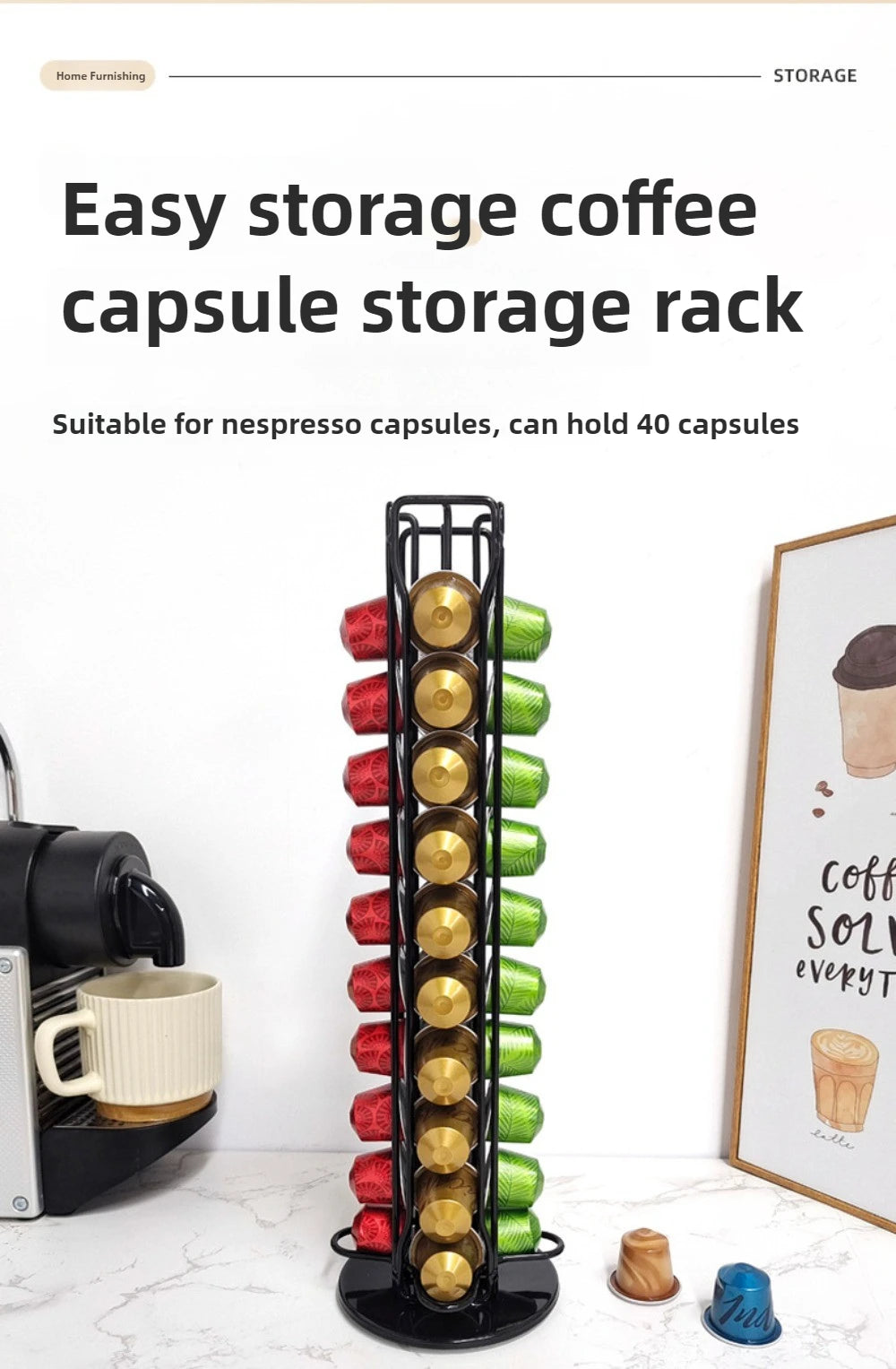 Coffee Capsule Rack 40 Capsules Nespresso Coffee Holder 360 Degrees Rotatable Display Storage Shelf Coffee Accessories