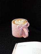 1Pc Bow Handle Heart Ceramic Mug, Creative Bow Handle Design Checkerboard Pattern Mug Coffee Cup, Suitable for Home Decoration, Daily Drinking Water, Breakfast Milk, Afternoon Tea Coffee, Coffee Shop Latte Flower Cup, Exquisi