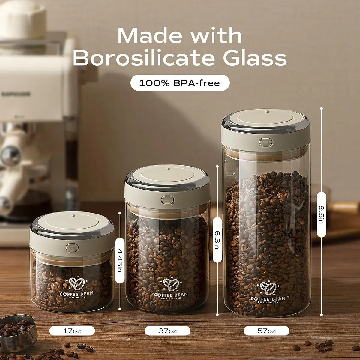Coffee Canister Premium Glass - Airtight Coffee Container with One-Way CO2 Valve and Freshness Tracker for Coffee Bean Storage