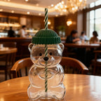 Bearista Glass Straw Cup Teddy Bear Cup with Glass Straw  Cartoon Bear Glass Mug Steal Your Heart!