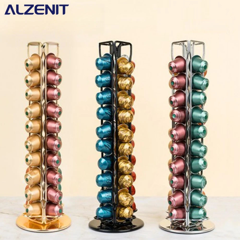 Coffee Capsule Rack 40 Capsules Nespresso Coffee Holder 360 Degrees Rotatable Display Storage Shelf Coffee Accessories