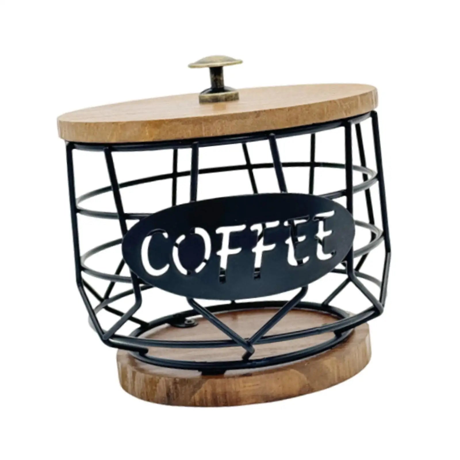 Coffee Pod Holder with Wooden Base Sturdy Iron Cup Shaped Organizer for Kitchen Counter Cafe Bar Accessories Office Desktop