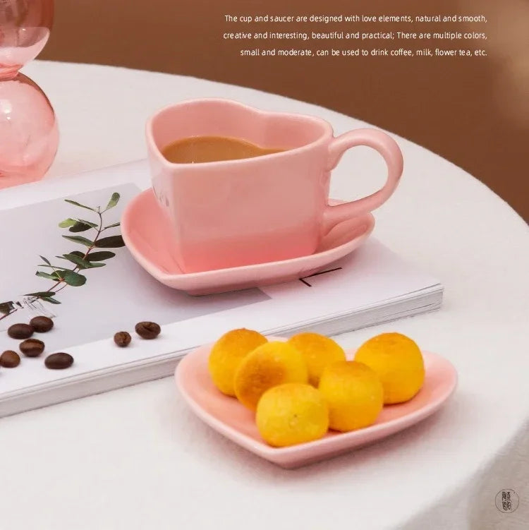 Set High-End Love Heart Coffee Cup Valentine's Day Gift Controlled Quantity Fat Reduction Cup Red Ceramic Cup