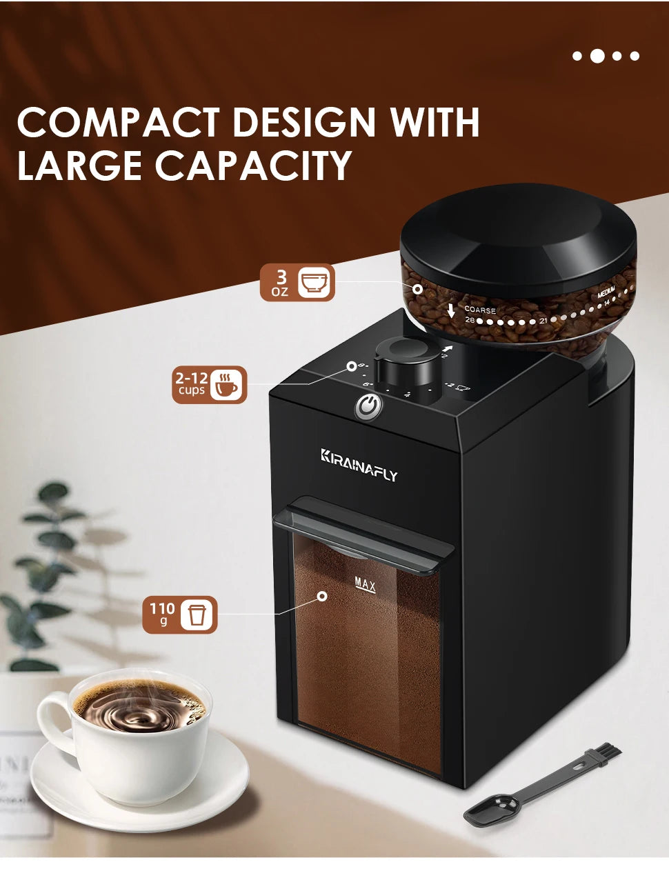 Electric Burr Mill Coffee Grinder Automatic Coffee Bean Grinding With 28 Grind Settings For Espresso French Press Drip 2-12 Cup