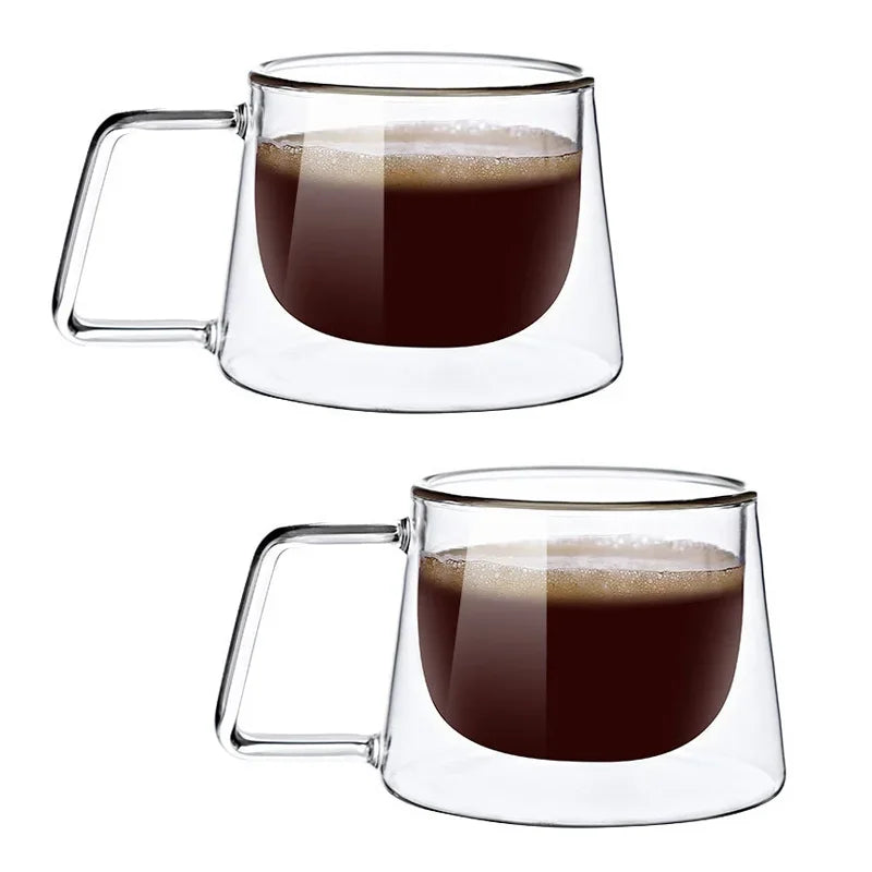 200ml Double Wall Glass Coffee Mug French Creative Mug Heat-resistant Espresso Cup Thermo Insulated Cup Tea Water Drinkware Set