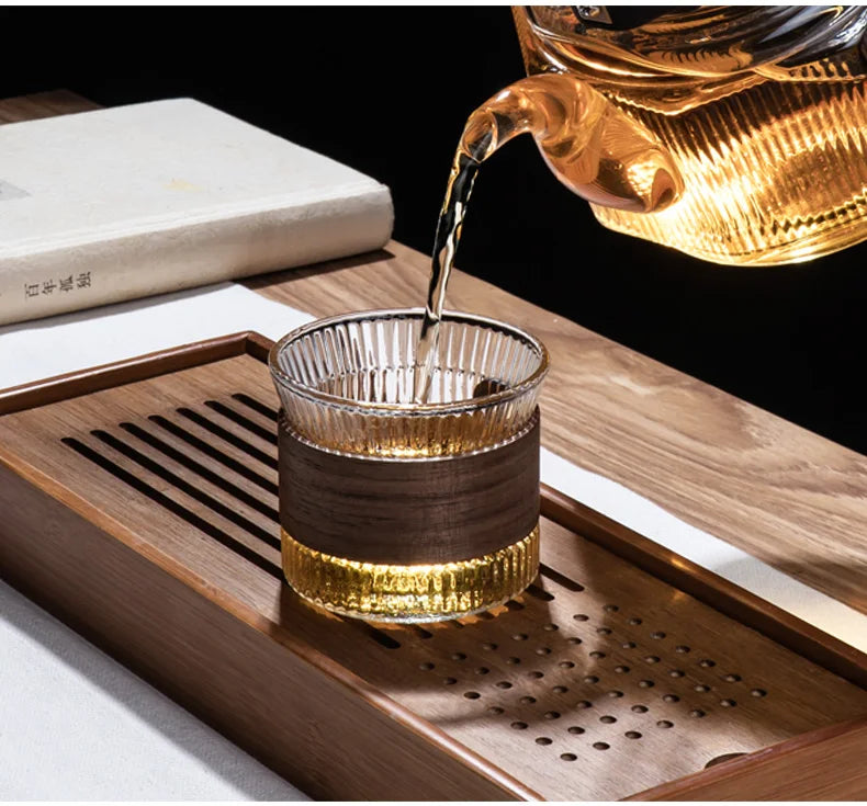 Gianxi Glass Coffee Mug Japanese Style  Walnut Cup SleeveTransparent Kawaii Cup Coffeeware Beautiful Tea Mugs Beer Mug Cute Mug