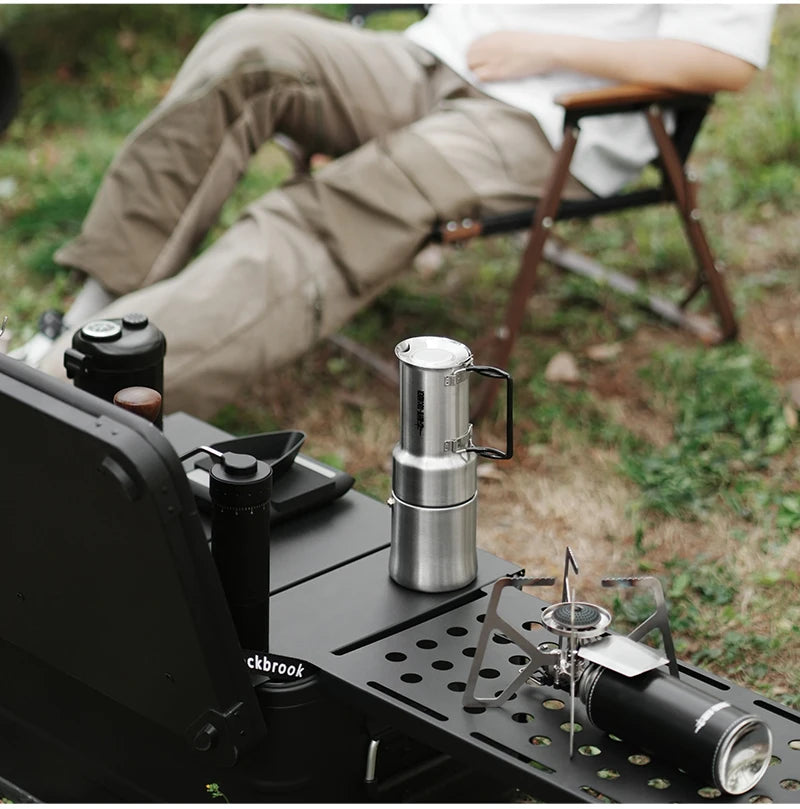 MHW-3BOMBER Moka Pot 350ml Stainless Steel Coffee Maker Integrated Pot-cup Foldable Handle Espresso Pot for Camping Coffee Tool