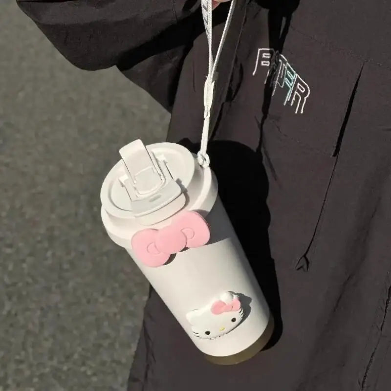 Hello Kitty Insulated Tumbler with Straw Large Capacity Leak Proof Travel Coffee Cup Cute Cartoon Thermos for School Gym Car