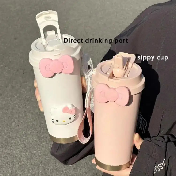 Hello Kitty Insulated Tumbler with Straw Large Capacity Leak Proof Travel Coffee Cup Cute Cartoon Thermos for School Gym Car