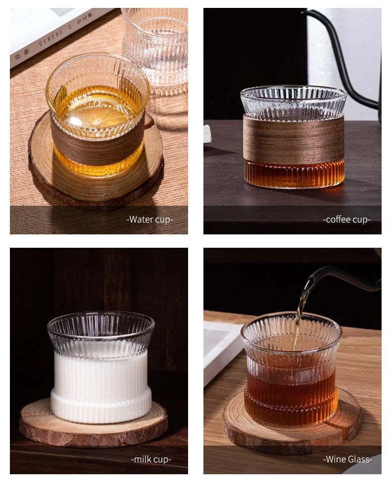 Gianxi Glass Coffee Mug Japanese Style  Walnut Cup SleeveTransparent Kawaii Cup Coffeeware Beautiful Tea Mugs Beer Mug Cute Mug
