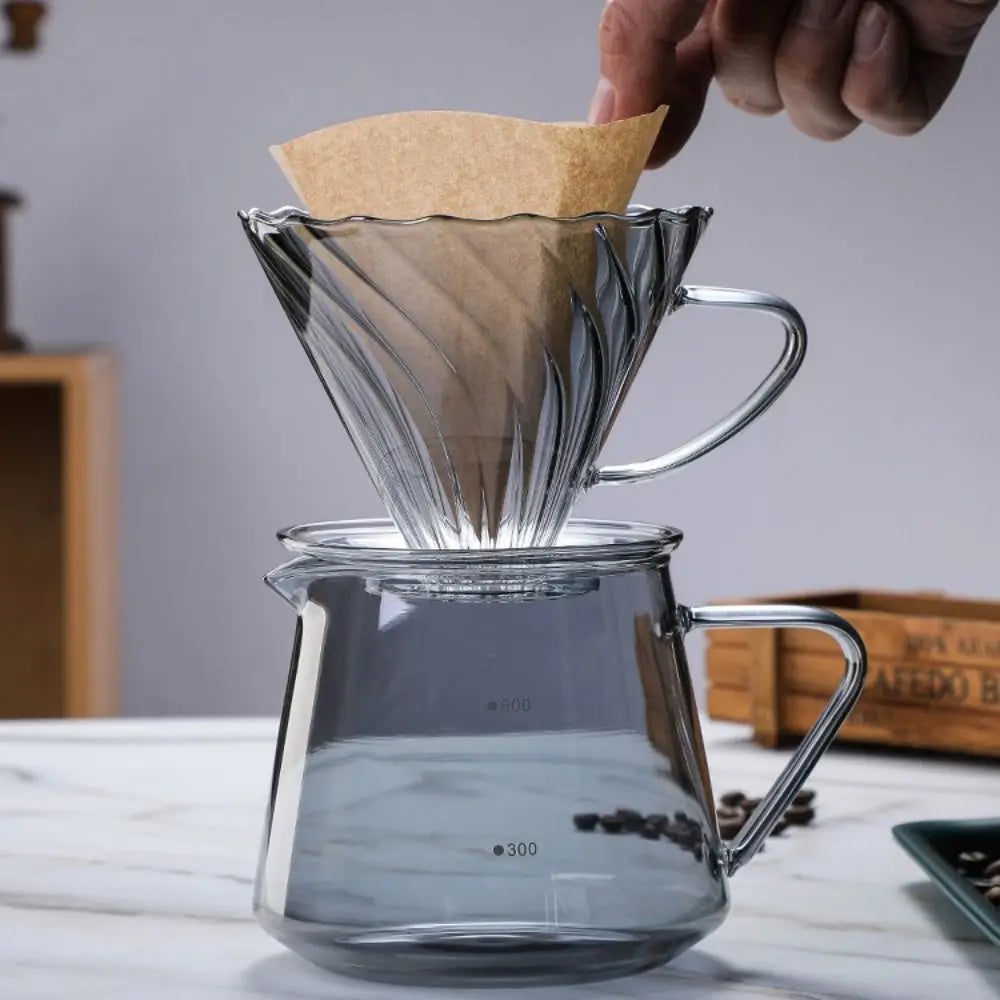 Coffee Server Glass Coffee Maker Set 60 Degree Clear Coffee Carafe Coffee Accessories Simple V-shape Funnel Barista