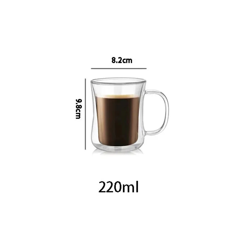 1PCS Double Wall Glass Cup Clear Coffee Mug With Handle For Hot Cold Beverage Milk Juice Drinkware Set 220/300/400ml