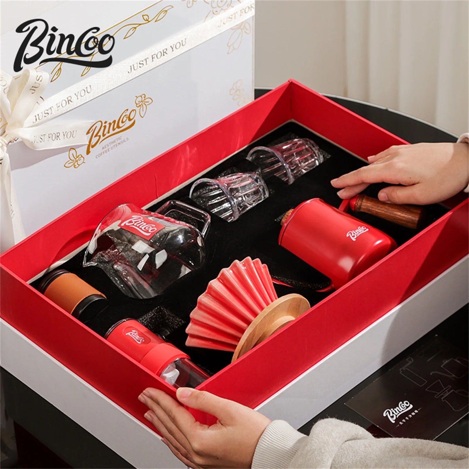 Bincoo Hand Brewed Coffee Pot，Ceramics Filter Cup， Sharing Pot，Hand Brewed Coffee Gift Box Set，Home Barista Kitchen Accessories