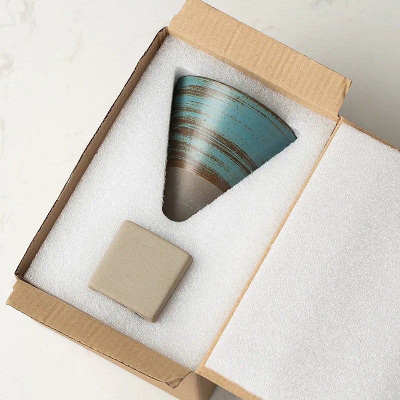 Coarse Pottery Coffee Mug with Base Creative Triangular Cone Shape Mug Personalized Small Espresso Cups for Bar 200ml