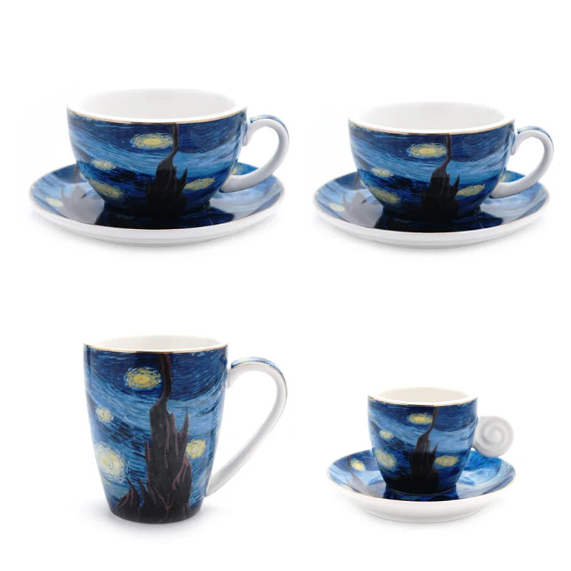 Van Gogh Coffee Cup Set Luxury Ceramics Coffee Mug And Plate Set Oil Painting ESPRESSO Demitasse Glass Cappuccino Tasting Teacup