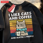 I Like Cats And Coffee Men Women T-Shirt Cotton Tee Clothes Hip Hop Loose Tshirt Fashion Crewneck T-Shirt Streetwear Couple
