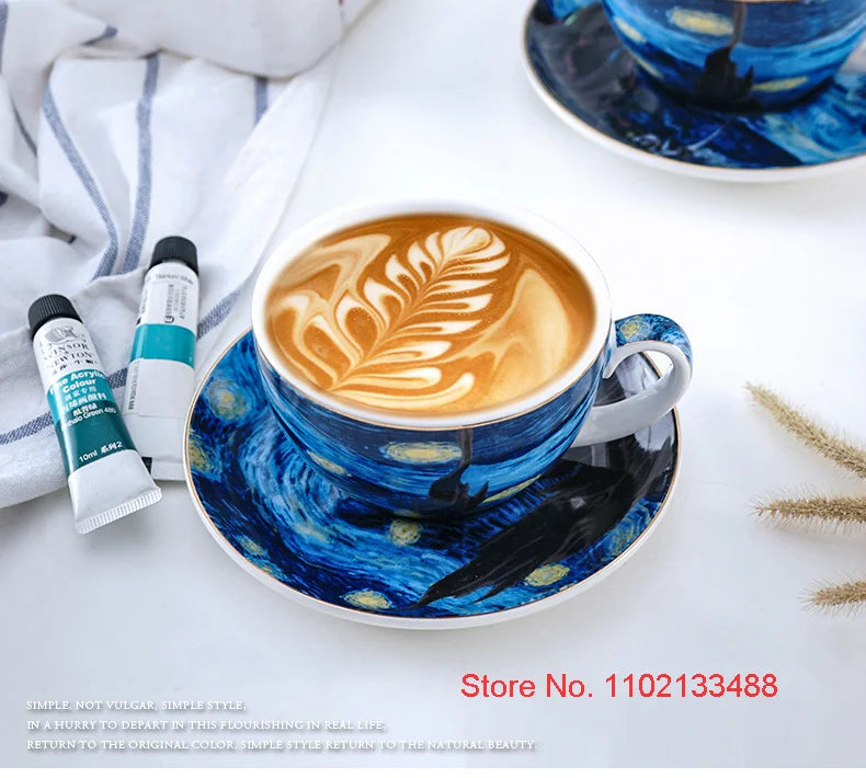 Van Gogh Coffee Cup Set Luxury Ceramics Coffee Mug And Plate Set Oil Painting ESPRESSO Demitasse Glass Cappuccino Tasting Teacup
