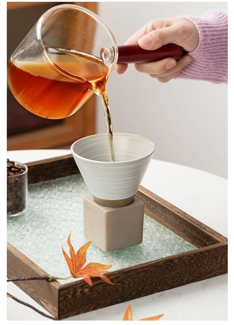 Coarse Pottery Coffee Mug with Base Creative Triangular Cone Shape Mug Personalized Small Espresso Cups for Bar 200ml