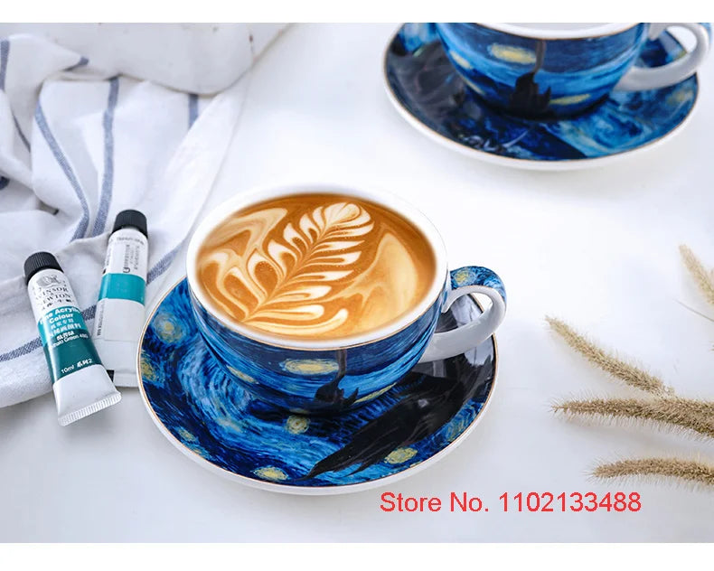 Van Gogh Coffee Cup Set Luxury Ceramics Coffee Mug And Plate Set Oil Painting ESPRESSO Demitasse Glass Cappuccino Tasting Teacup