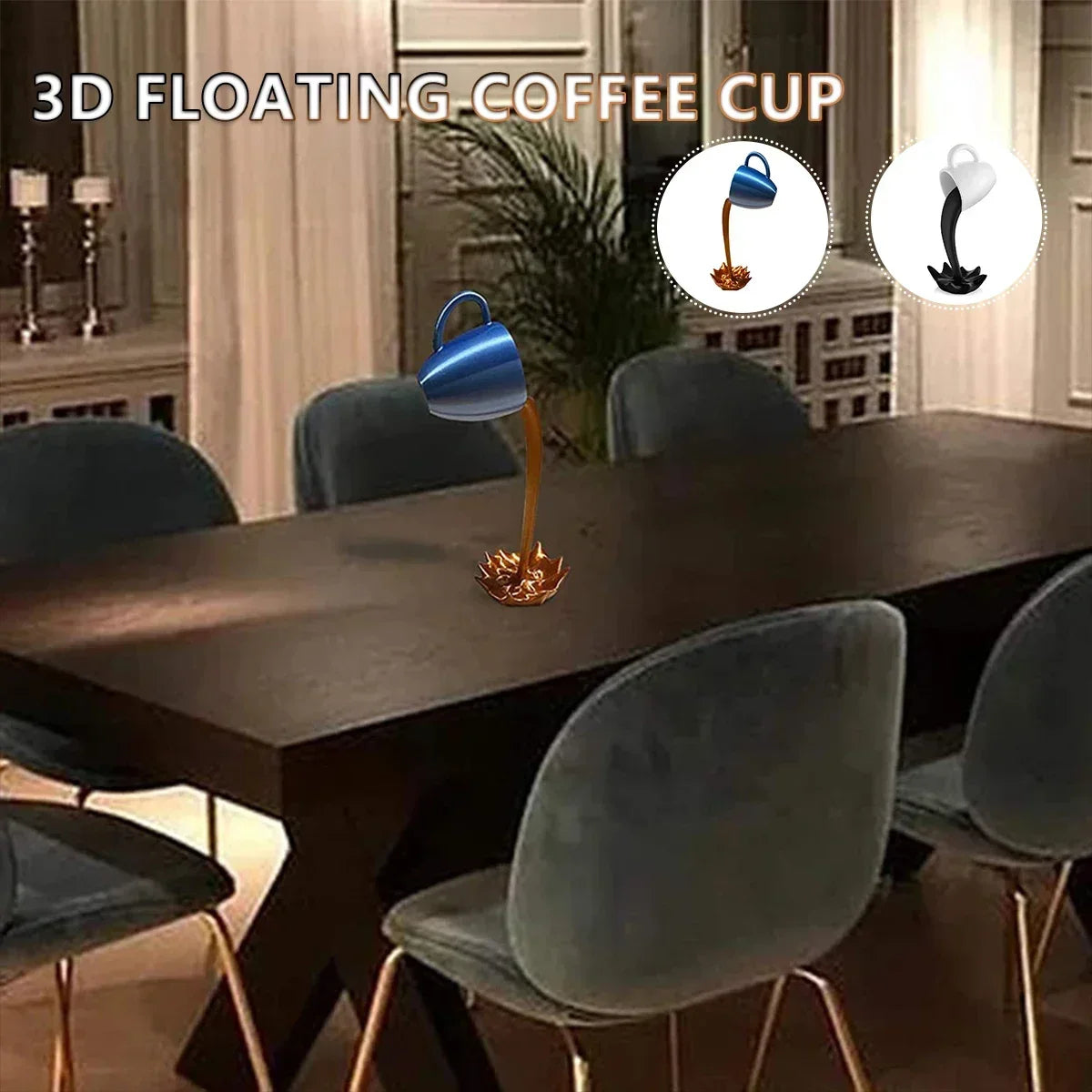 Floating Coffee Mug Art Sculpture Office Home Kitchen Decor Statue Craft Spill Magic Pour Liquid Splash Resin Statue Coffee Mug