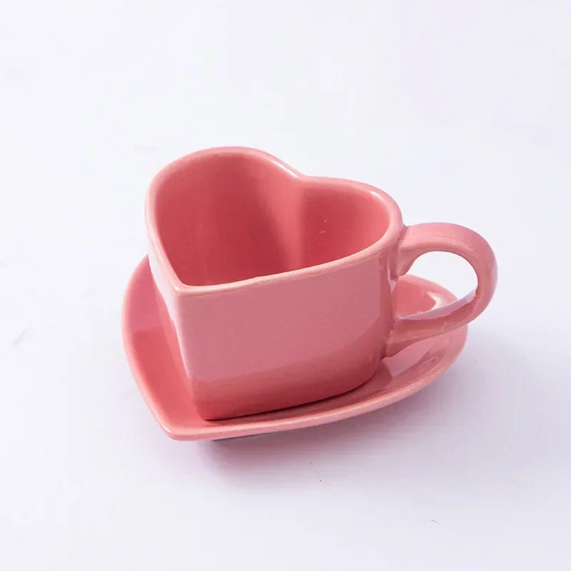 Set High-End Love Heart Coffee Cup Valentine's Day Gift Controlled Quantity Fat Reduction Cup Red Ceramic Cup