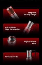 MHW-3BOMBER Moka Pot 350ml Stainless Steel Coffee Maker Integrated Pot-cup Foldable Handle Espresso Pot for Camping Coffee Tool