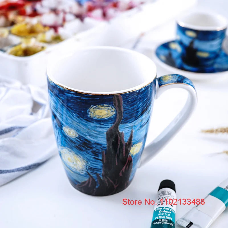 Van Gogh Coffee Cup Set Luxury Ceramics Coffee Mug And Plate Set Oil Painting ESPRESSO Demitasse Glass Cappuccino Tasting Teacup