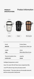 BINCOO Ceramic lined coffee cup, practical insulated cup, portable portable portable water cup, men's and women's 316 stainless