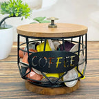 Coffee Pod Holder with Wooden Base Sturdy Iron Cup Shaped Organizer for Kitchen Counter Cafe Bar Accessories Office Desktop