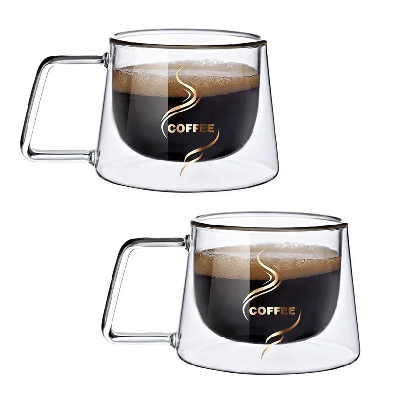 200ml Double Wall Glass Coffee Mug French Creative Mug Heat-resistant Espresso Cup Thermo Insulated Cup Tea Water Drinkware Set